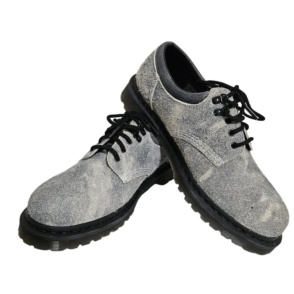 Dr. Martens Shoes Mens 9‎ Grey Stonewash Hairy Suede Low Top Oxford #8053 NWOT